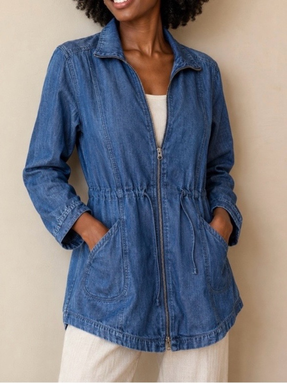 J. Jill Longline Blue Denim Zip-Front Jacket